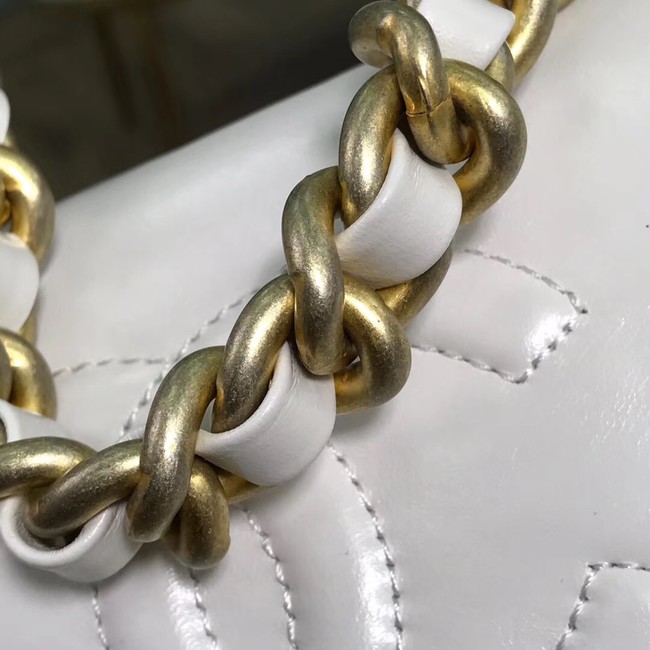 Chanel flap bag Crumpled Calfskin Cotton & Gold-Tone Metal AS0074 white