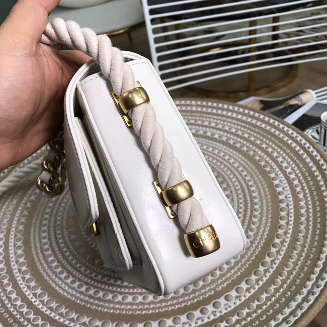 Chanel flap bag Crumpled Calfskin Cotton & Gold-Tone Metal AS0074 white