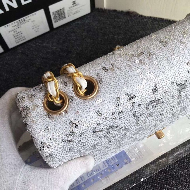 Chanel flap bag Sequins & Gold-Tone Metal AS0160 white