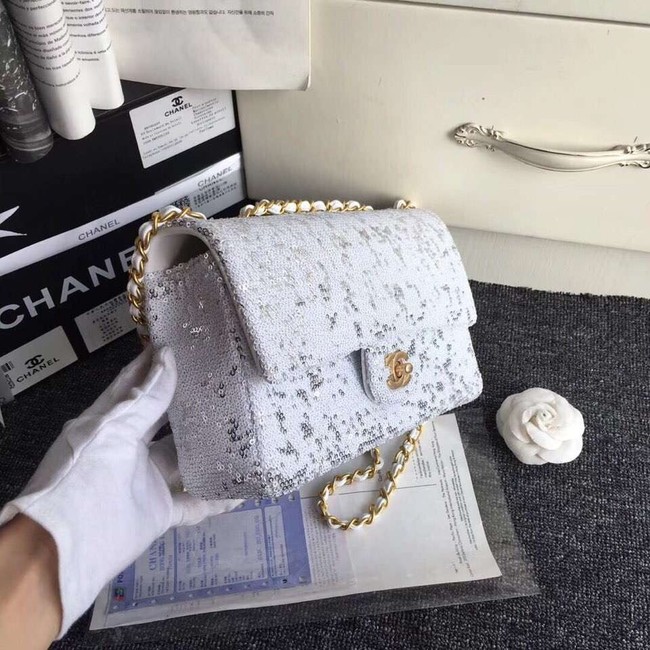 Chanel flap bag Sequins & Gold-Tone Metal AS0160 white