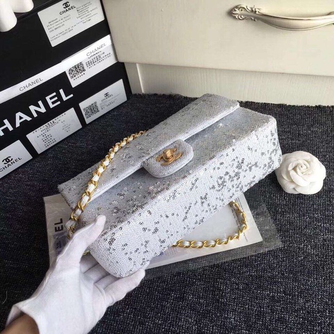 Chanel flap bag Sequins & Gold-Tone Metal AS0160 white
