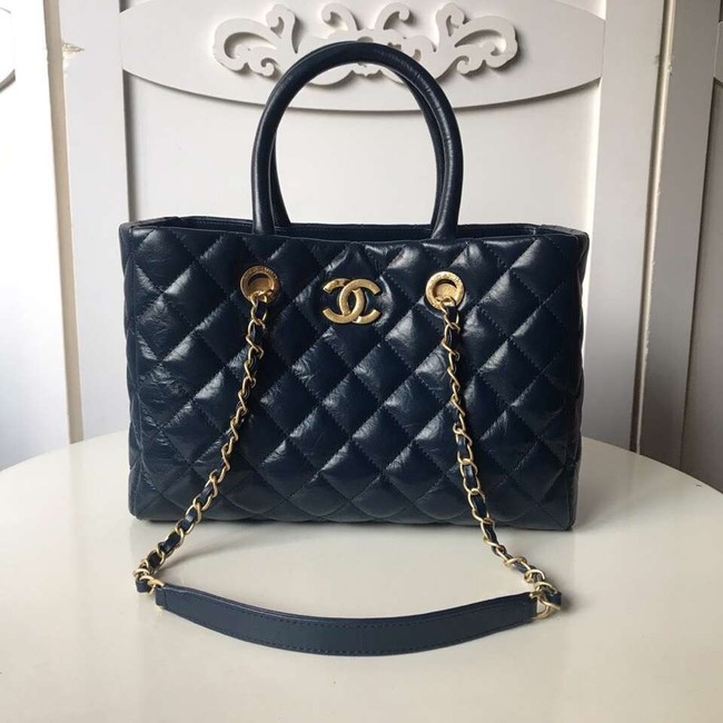 Chanel large shopping bag Aged Calfskin & Gold-Tone Metal A57974 Blue