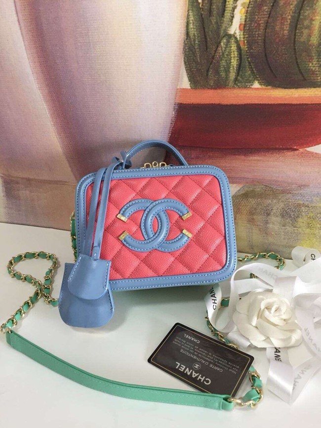 Chanel small vanity case Grained Calfskin & gold-Tone Metal A93342 Pink&Green&blue