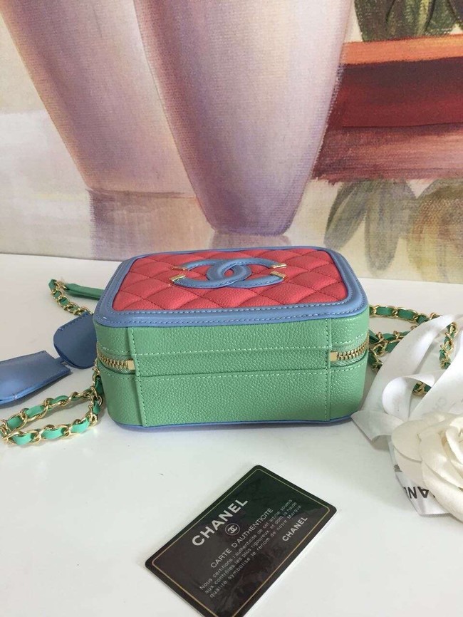 Chanel small vanity case Grained Calfskin & gold-Tone Metal A93342 Pink&Green&blue