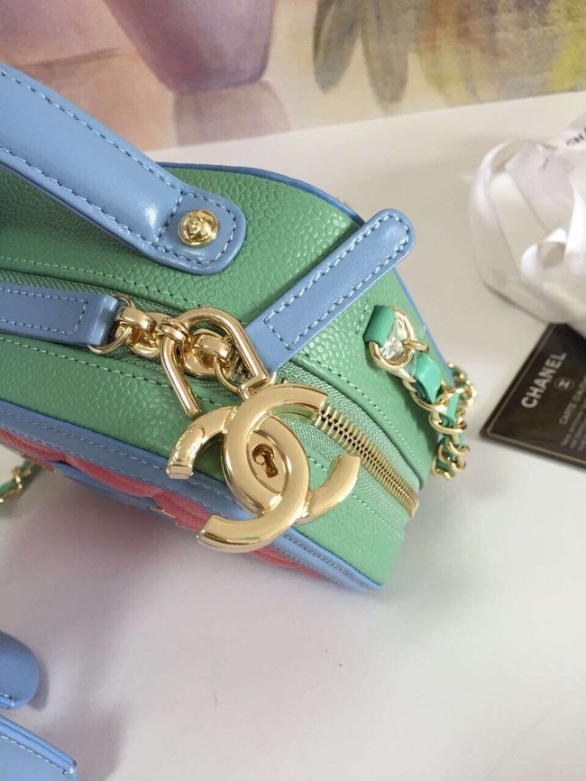 Chanel small vanity case Grained Calfskin & gold-Tone Metal A93342 Pink&Green&blue