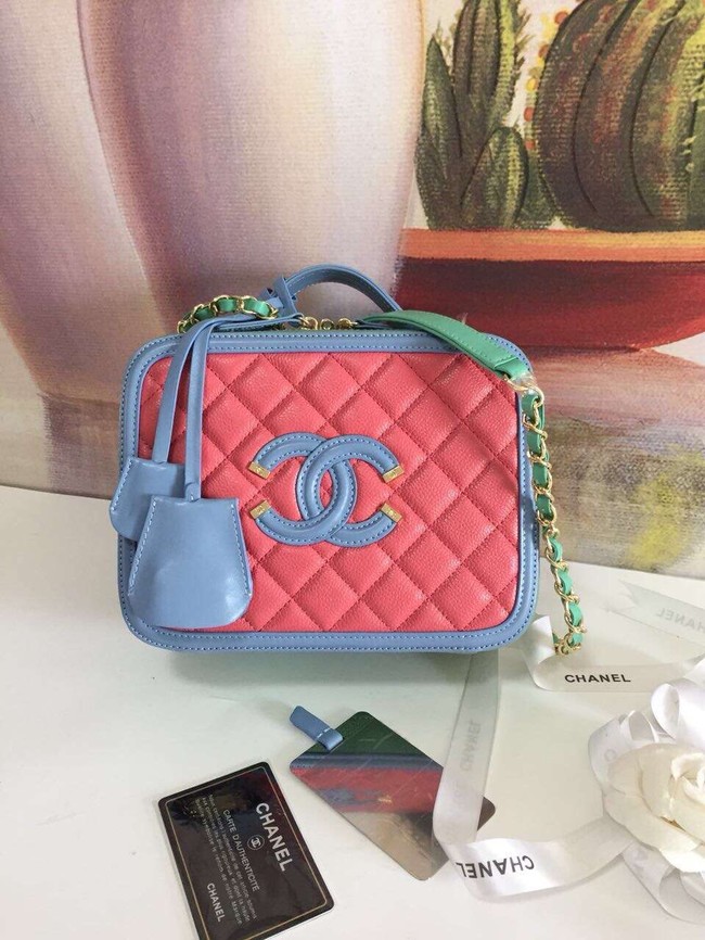 Chanel vanity case Grained Calfskin & gold-Tone Metal A93343 Pink&Green&blue