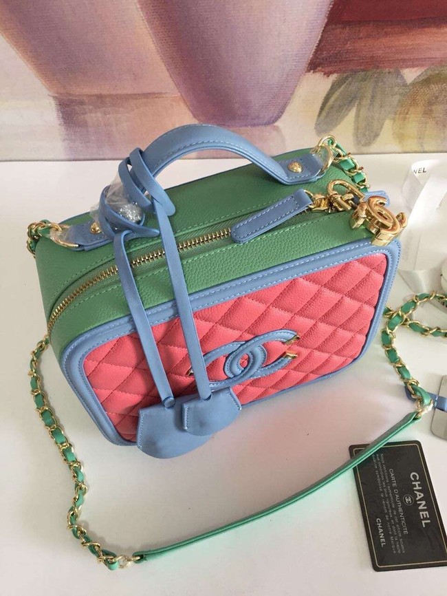 Chanel vanity case Grained Calfskin & gold-Tone Metal A93343 Pink&Green&blue