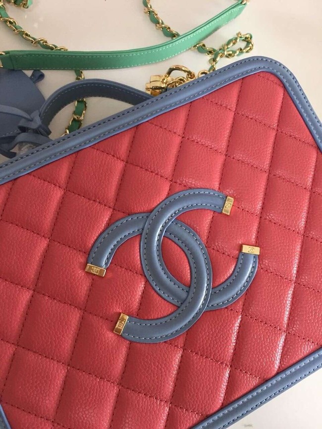 Chanel vanity case Grained Calfskin & gold-Tone Metal A93344 Pink&Green&blue