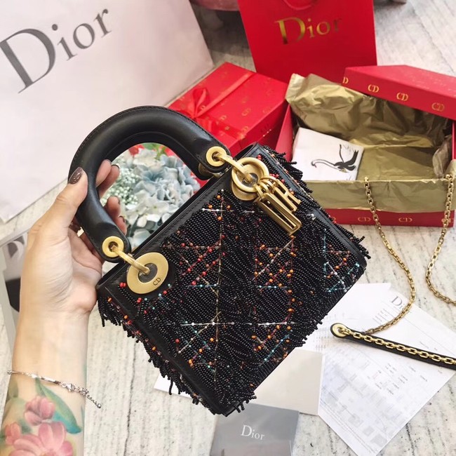 MINI LADY DIOR BAG IN EMBROIDERED CALFSKIN AM0505 black