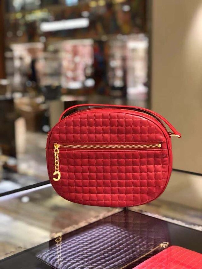 CELINE CROSS BODY MEDIUM C CHARM BAG IN QUILTED CALFSKIN 188353 red