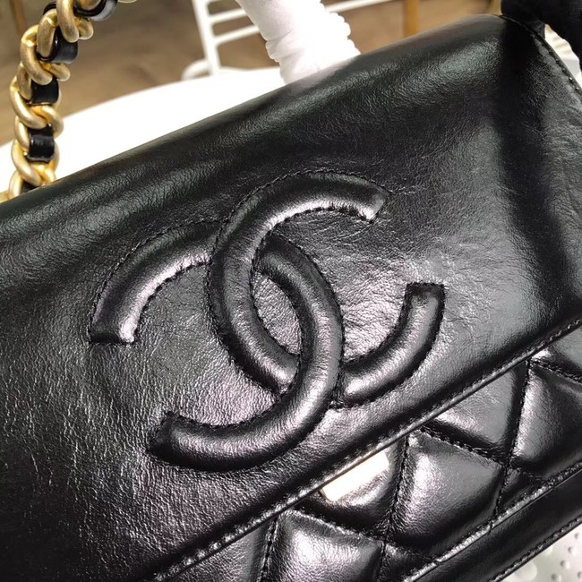 Chanel flap bag Crumpled Calfskin Cotton & Gold-Tone Metal AS0074 black