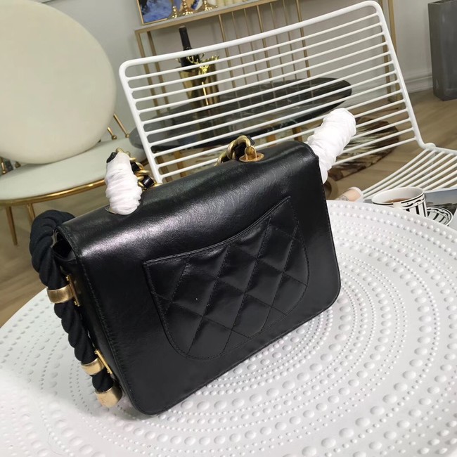 Chanel flap bag Crumpled Calfskin Cotton & Gold-Tone Metal AS0074 black