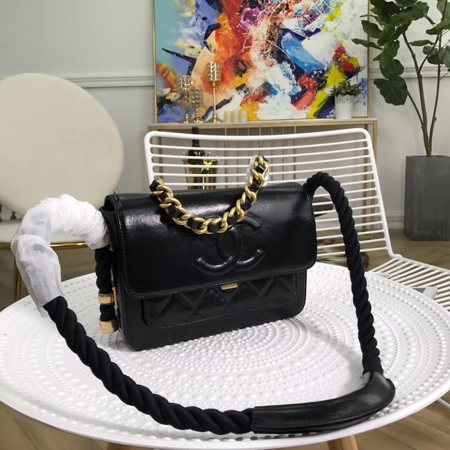 Chanel flap bag Crumpled Calfskin Cotton & Gold-Tone Metal AS0074 black