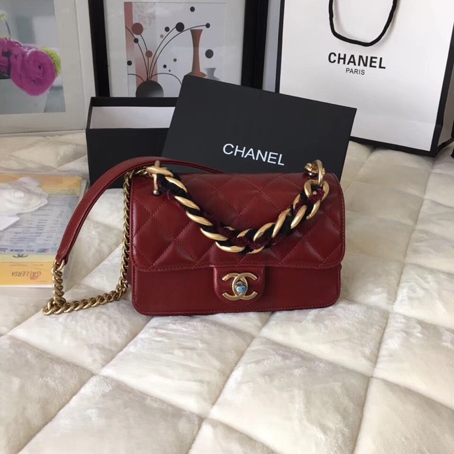 Chanel flap bag Crumpled Calfskin Cotton & Gold-Tone Metal A91865 red