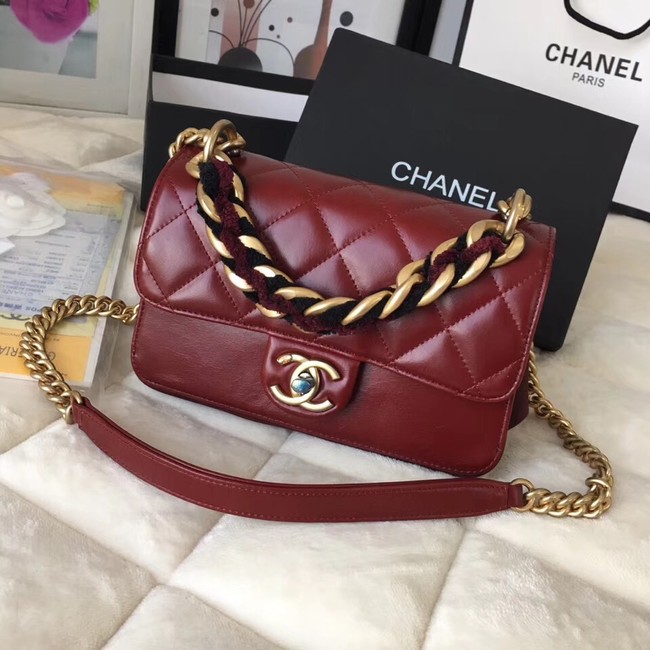 Chanel flap bag Crumpled Calfskin Cotton & Gold-Tone Metal A91865 red