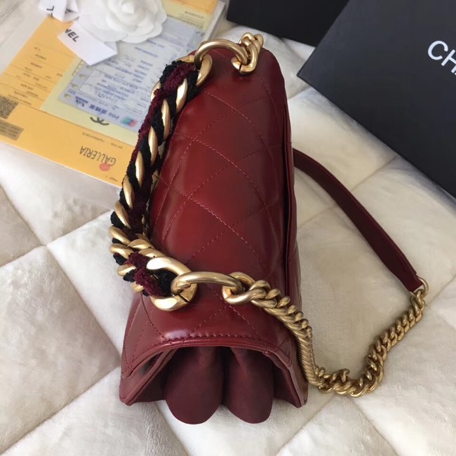 Chanel flap bag Crumpled Calfskin Cotton & Gold-Tone Metal A91865 red
