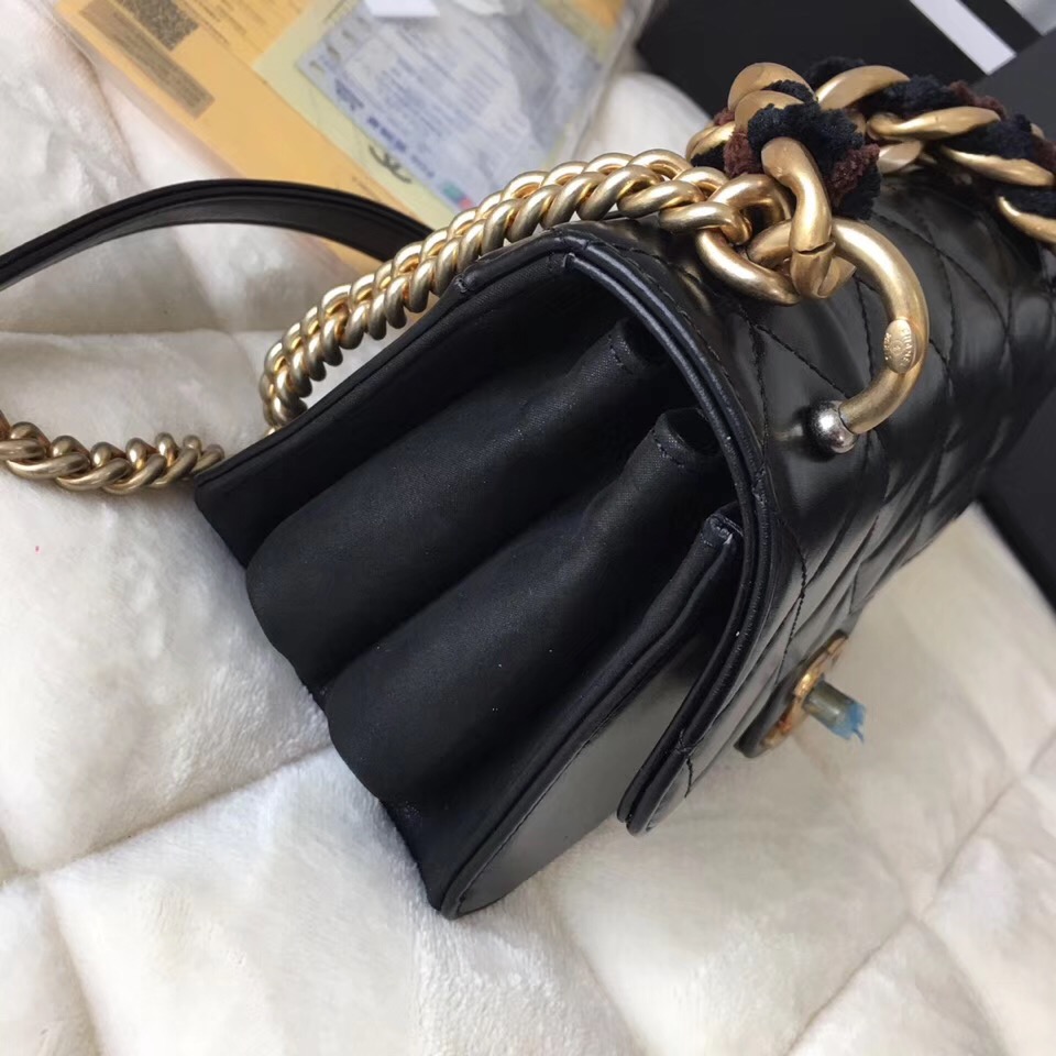Chanel flap bag Crumpled Calfskin Cotton & Gold-Tone Metal A91865 Black
