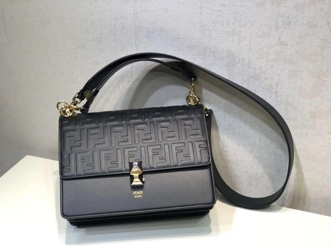 FENDI Kan I Leather Shoulder Bag 8BT283A black