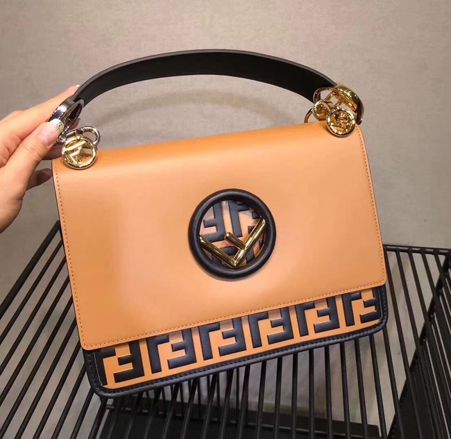 FENDI Kan I Leather Shoulder Bag 8BT284 Apricot&brown