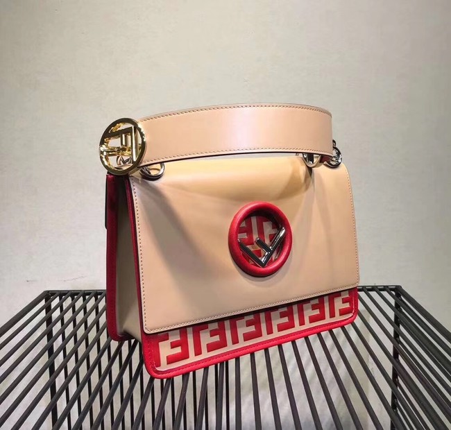 FENDI Kan I Leather Shoulder Bag 8BT284 Apricot&red