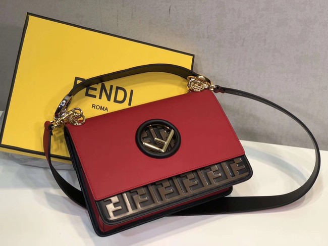 FENDI Kan I Leather Shoulder Bag 8BT284 red