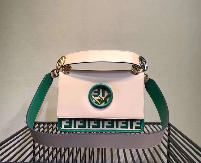 FENDI Kan I Leather Shoulder Bag 8BT284 white&green