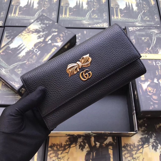 Gucci Leather zip around wallet with bow 524290 black