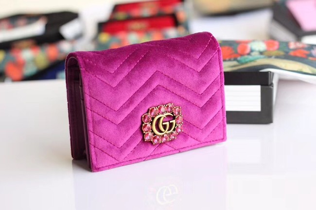 Gucci velvet card case with Double G and crystals 499783 blue