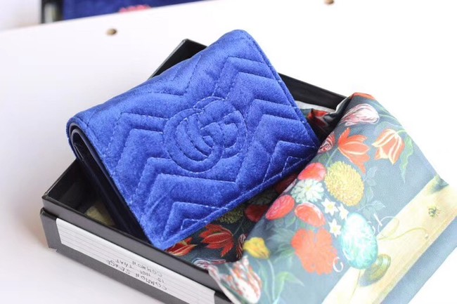 Gucci velvet card case with Double G and crystals 499783 blue