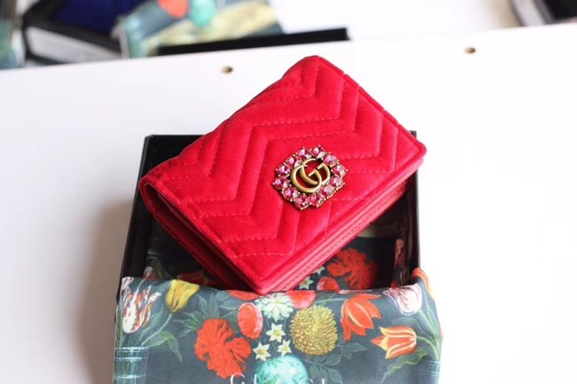 Gucci velvet card case with Double G and crystals 499783 red