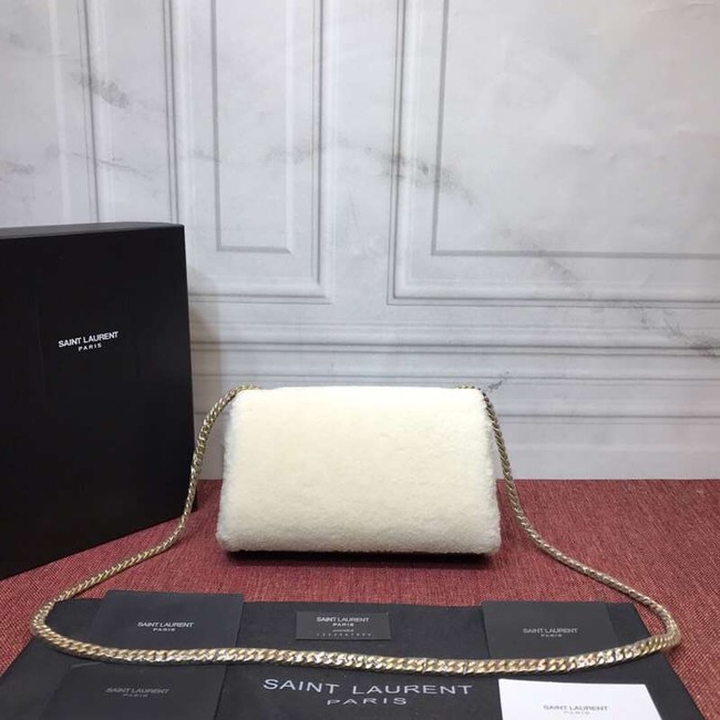 SAINT LAURENT Lambswool leather quilted shoulder bag Y3709 white
