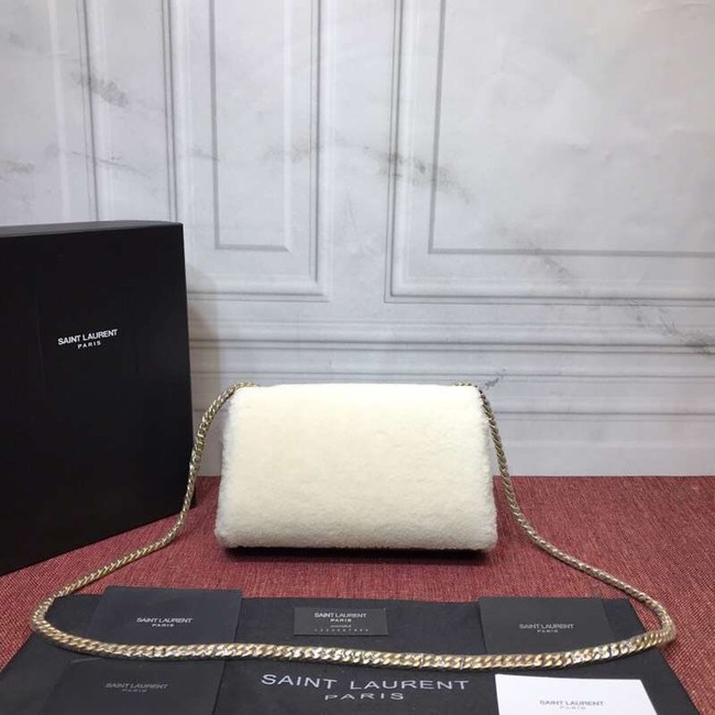 SAINT LAURENT Lambswool leather quilted shoulder bag Y3709 white