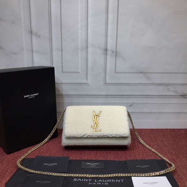 SAINT LAURENT Lambswool leather quilted shoulder bag Y3709 white