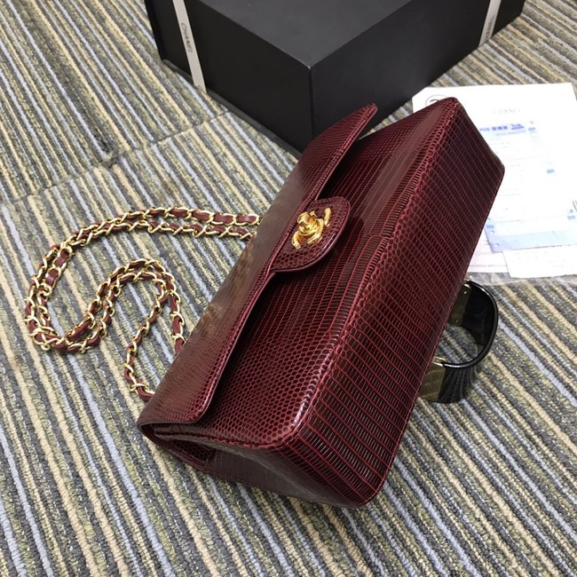 Chanel Classic Handbag Original Lizard & Gold-Tone Metal A01112 Burgundy