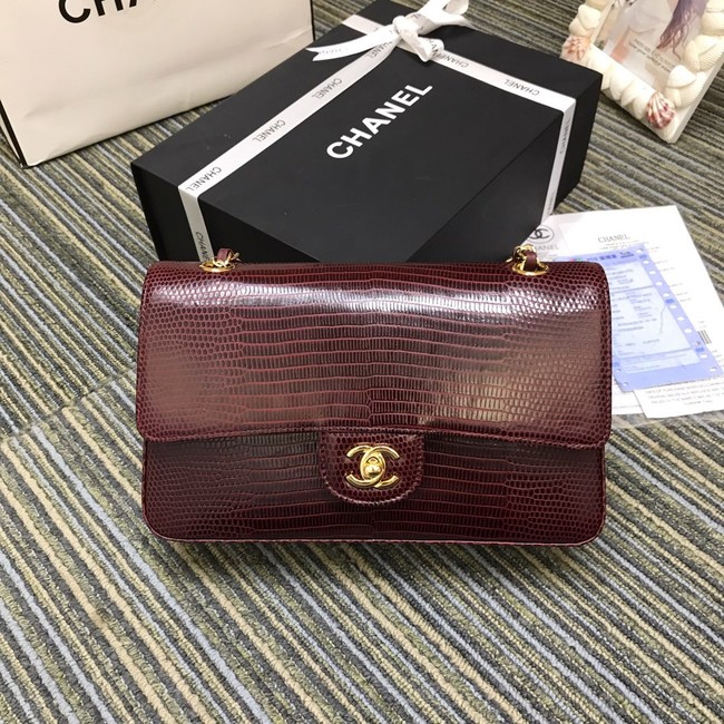 Chanel Classic Handbag Original Lizard & Gold-Tone Metal A01112 Burgundy