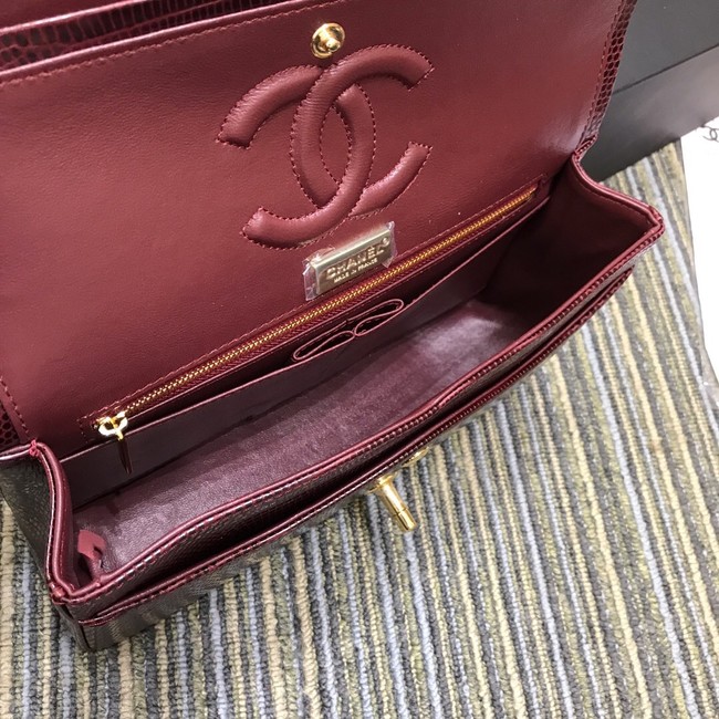 Chanel Classic Handbag Original Lizard & Gold-Tone Metal A01112 Burgundy