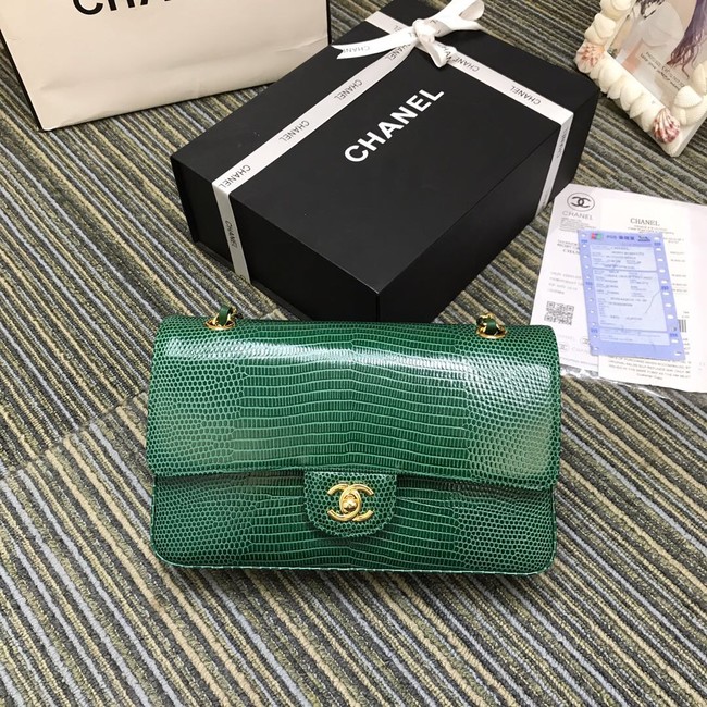 Chanel Classic Handbag Original Lizard & Gold-Tone Metal A01112 green