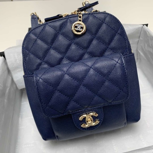 Chanel Grained Calfskin & Gold-Tone Metal backpack AS0003 blue