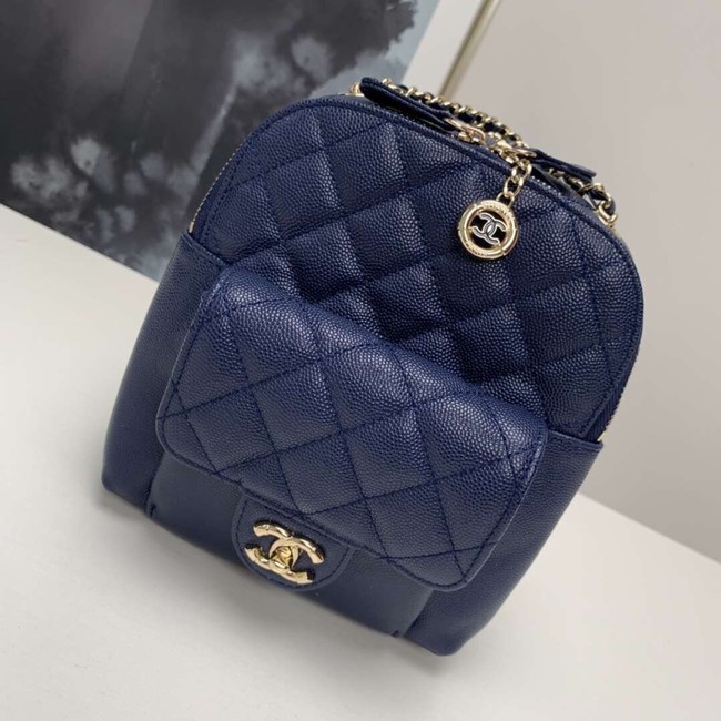 Chanel Grained Calfskin & Gold-Tone Metal backpack AS0003 blue