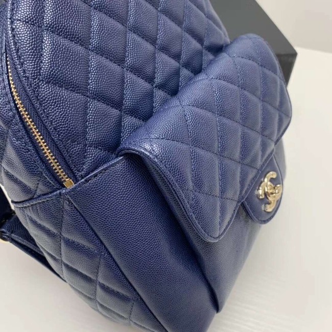 Chanel Grained Calfskin & Gold-Tone Metal backpack AS0004 blue