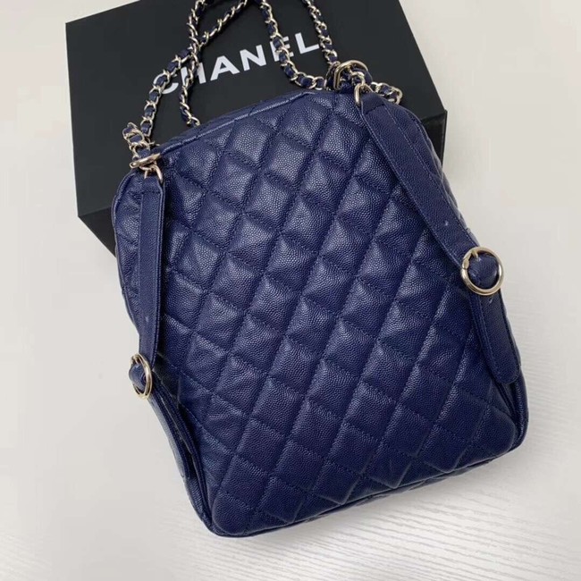 Chanel Grained Calfskin & Gold-Tone Metal backpack AS0004 blue