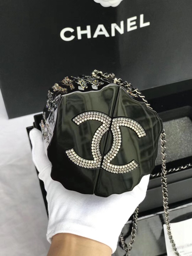 Chanel evening bag Resin Strass & Ruthenium-Finish Metal A69844 black