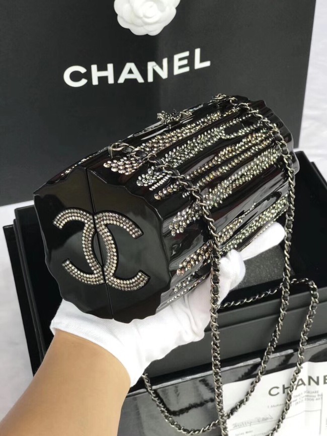 Chanel evening bag Resin Strass & Ruthenium-Finish Metal A69844 black