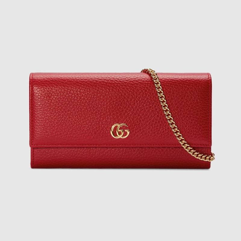 Gucci GG Marmont leather chain wallet 546585 Hibiscus red