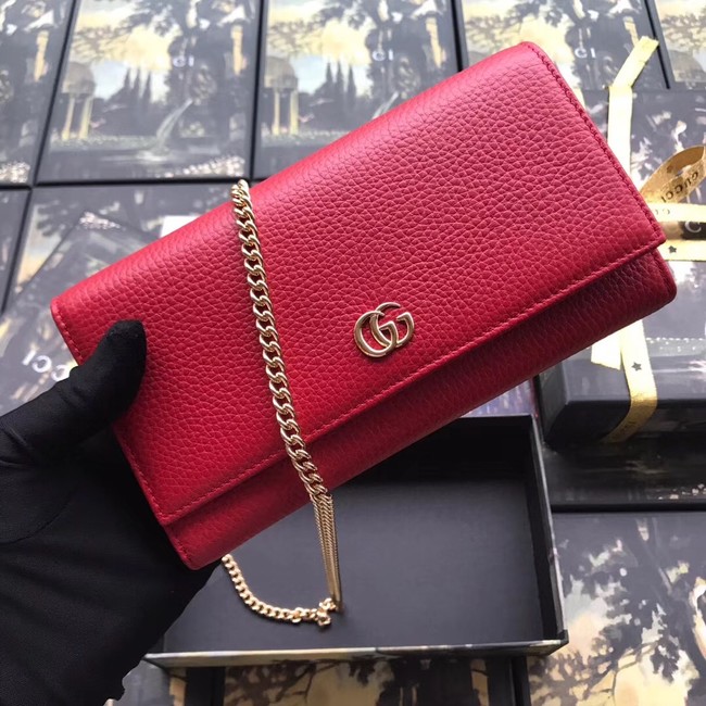 Gucci GG Marmont leather chain wallet 546585 Hibiscus red