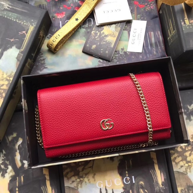 Gucci GG Marmont leather chain wallet 546585 Hibiscus red