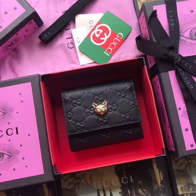 Gucci Signature card case with cat 548050 black