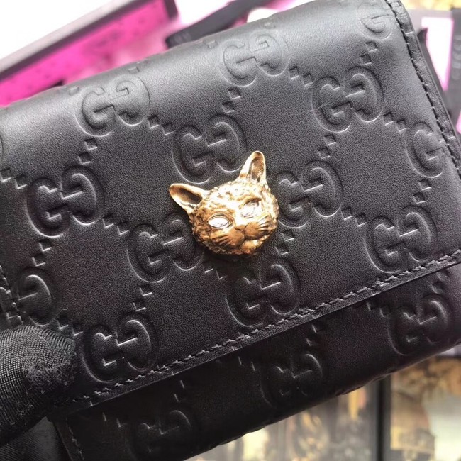 Gucci Signature card case with cat 548050 black