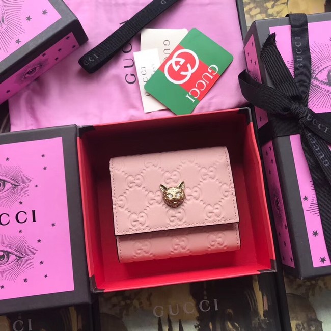 Gucci Signature card case with cat 548050 pink