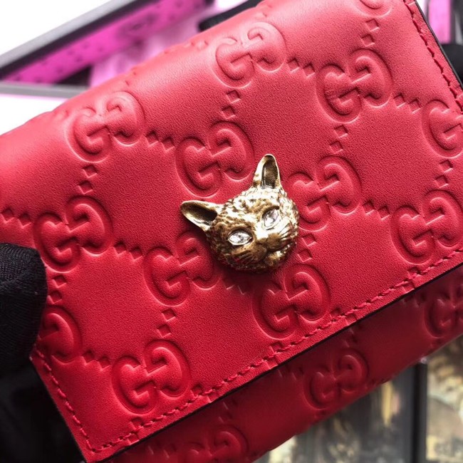 Gucci Signature card case with cat 548050 red